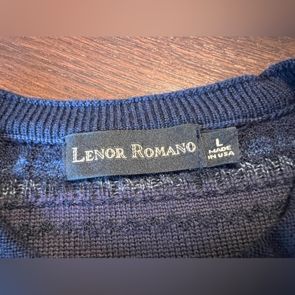 Lenor Romano Wool Blend Sweater Men’s Size L Crew Textured Dark Multi Stripe USA - Picture 4 of 7